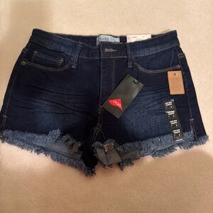 Mudd Dark Indigo Frayed Hem Jean Shorts